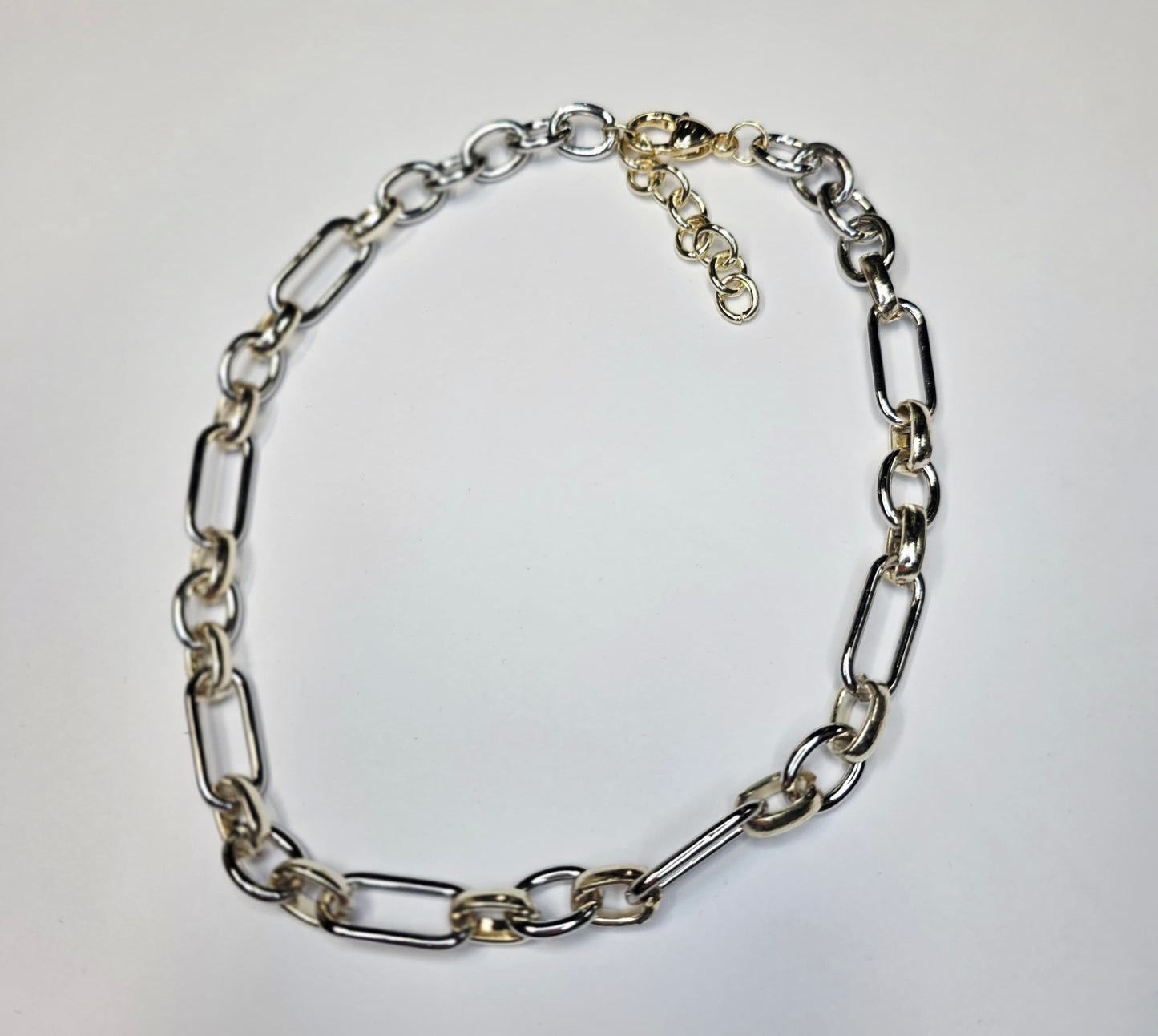 Silver & Gold Mixed Metal Chain Necklace –Statement Jewelry