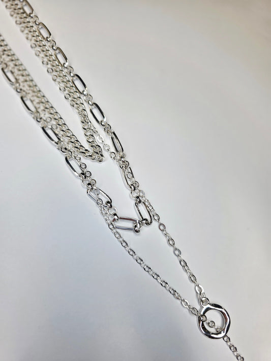 Long Silver Layered Chain Necklace – Statement Jewelry