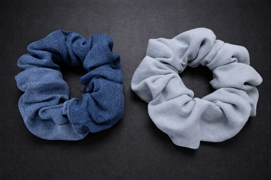 light colored and dark colored denim scunchie