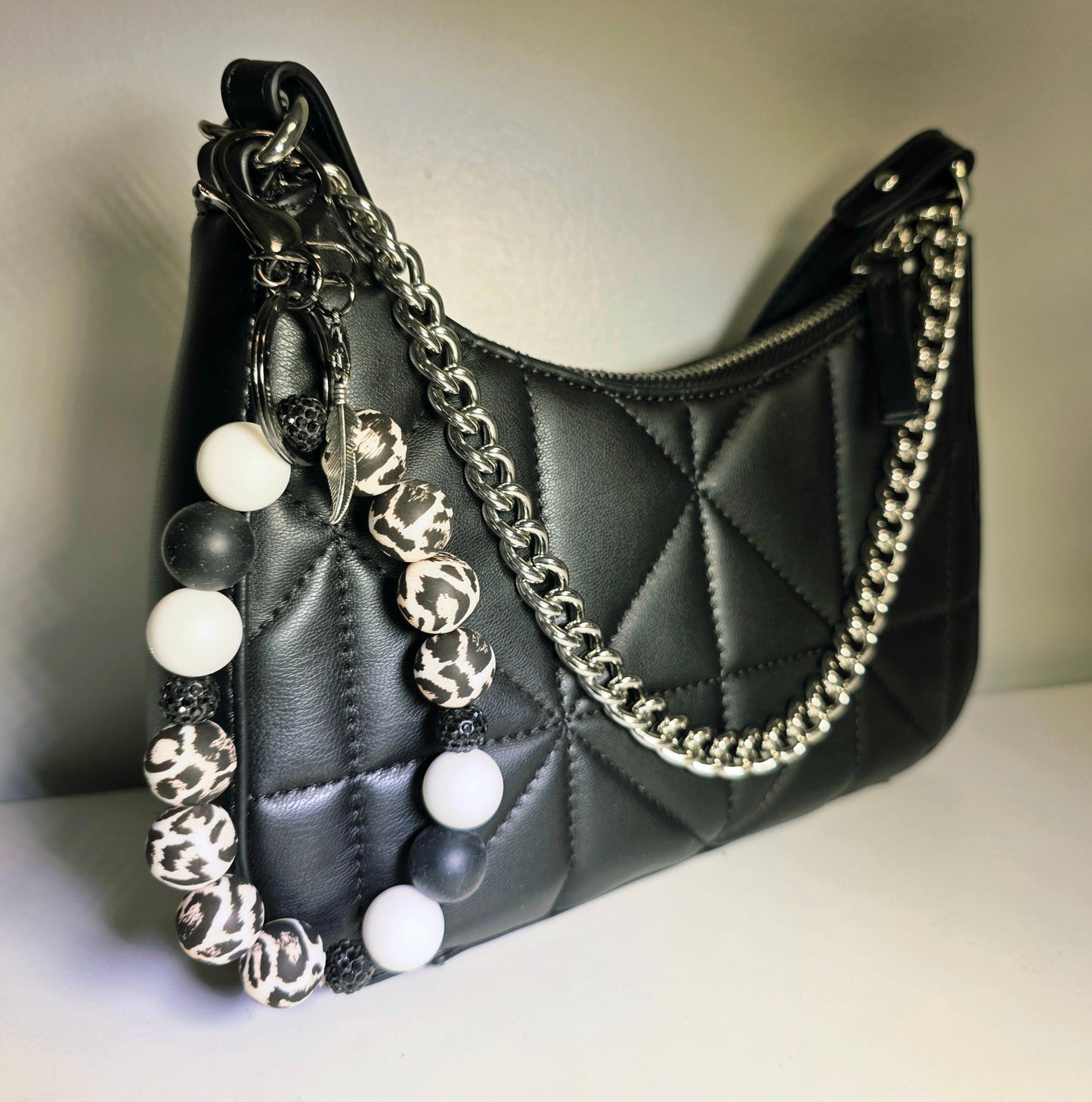 Wristlet Silicone Keychain hanging on purse