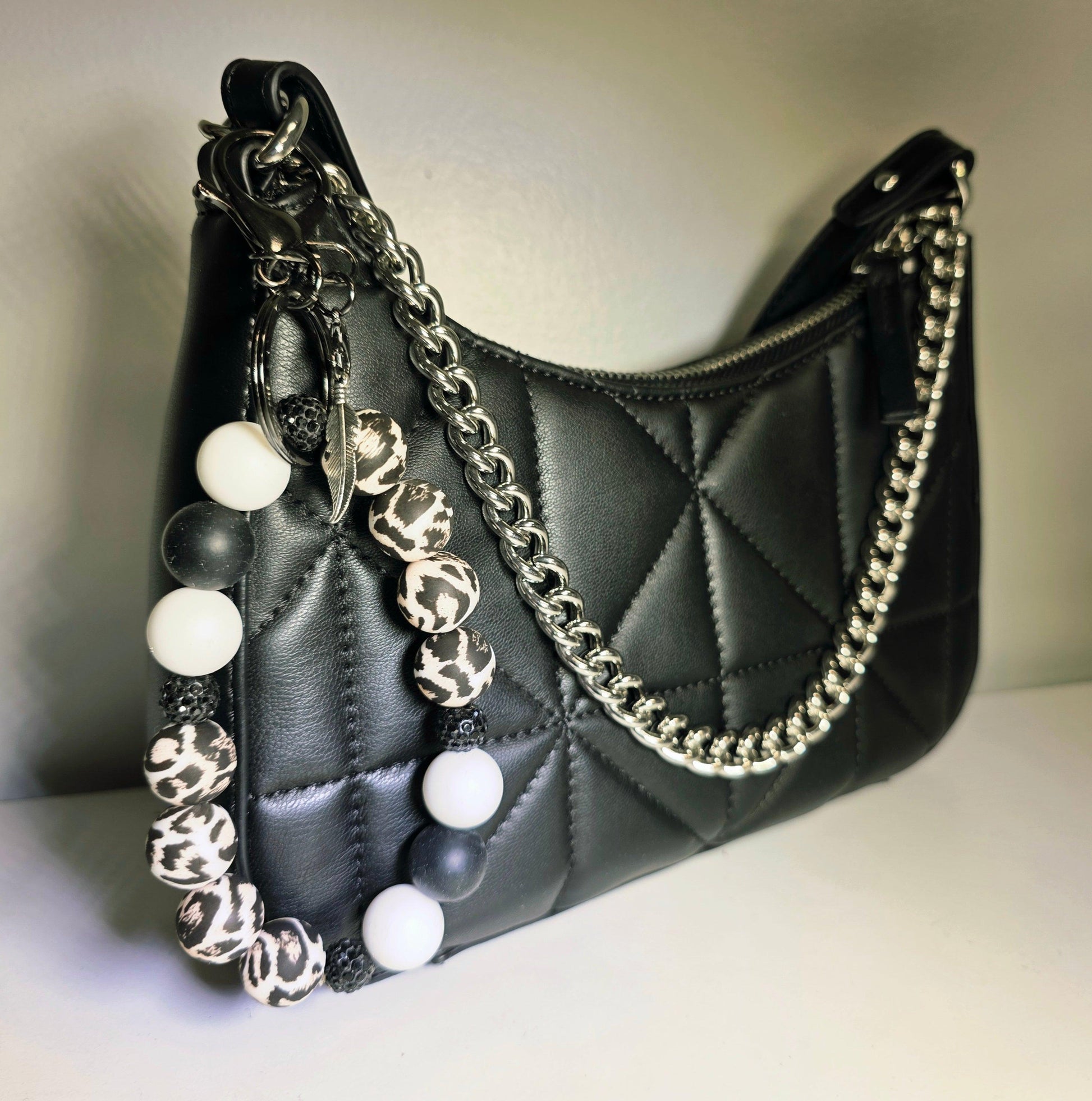 Wristlet Silicone Keychain hanging on purse