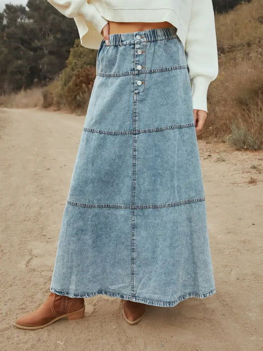 Layered Patchwork Denim Skirt