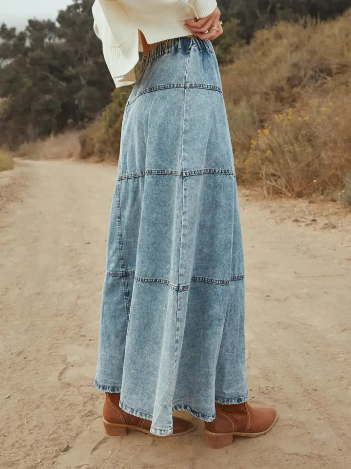 Layered Patchwork Denim Skirt