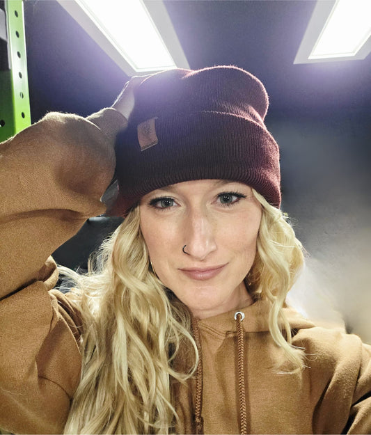 FBD Faux Leather Patch Beanie